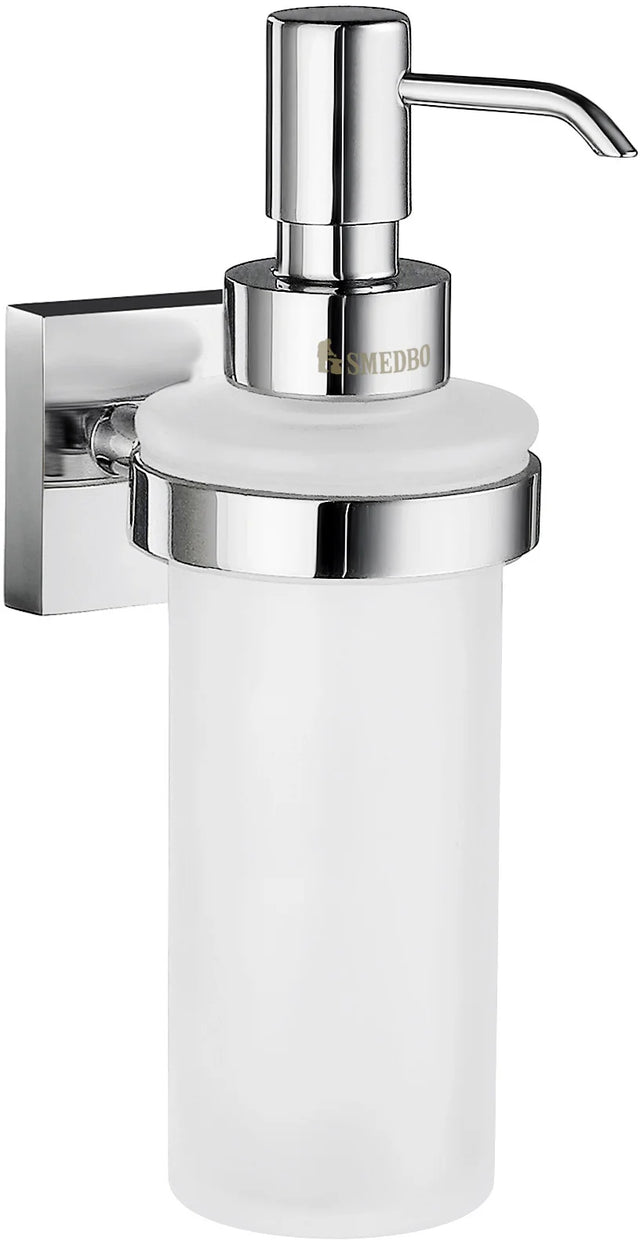 HOUSE Holder in Polished Chrome with Frosted Glass Soap Dispenser wall mounted RK369