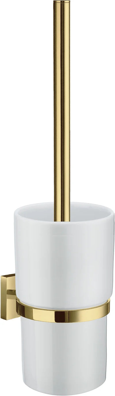 House Toilet Brush in Polished Brass incl Container in Frosted Glass wall mounted RV333P