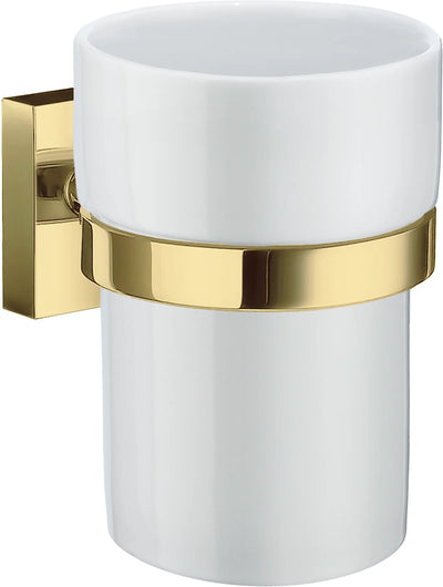 House Holder in Polished Brass with Porcelain Tumbler. RV343P