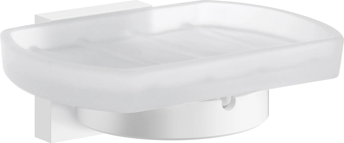 HOUSE Holder with Soap Dish, Matte White/Frosted Glass RX342