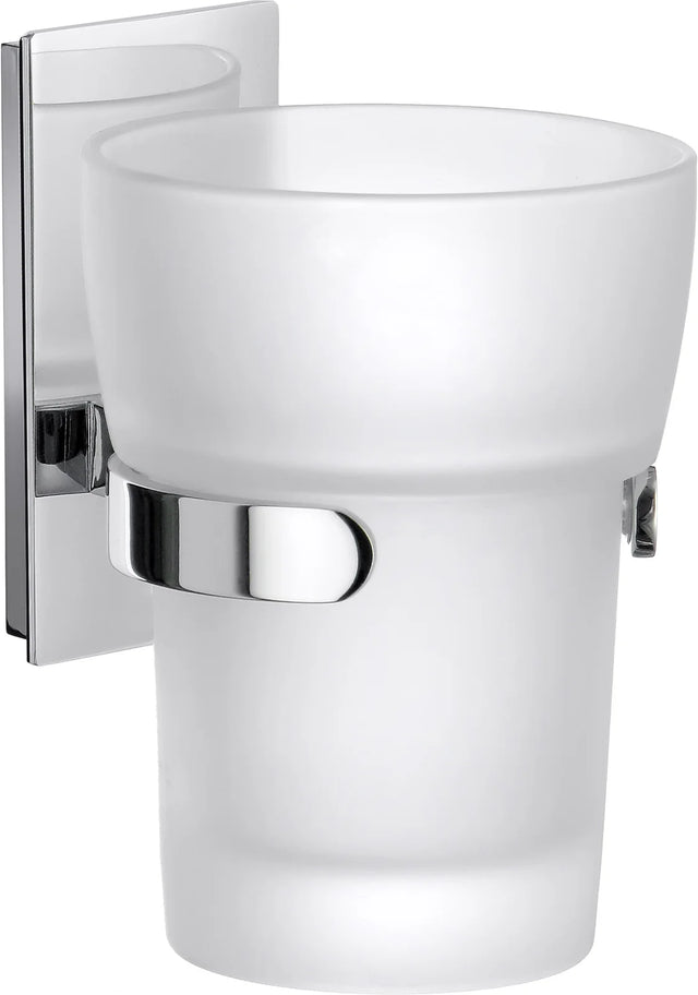 POOL Holder in Polished Chrome with Frosted Glass Tumbler ZK343