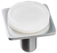 Geometric Geomtric Round White on Square Satin Nickel Knob M-1300-SN