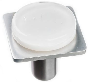 Geometric Geomtric Round White on Square Satin Nickel Knob M-1300-SN