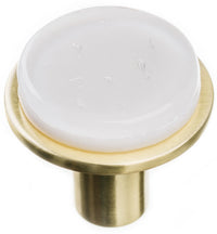 Geometric Geomtric Round White on Round Satin Brass Knob R-1300-SB