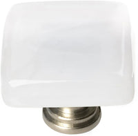 Cirrus White Knob with Satin Nickel Base K-400-SN