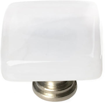 Cirrus White Knob with Satin Nickel Base K-400-SN