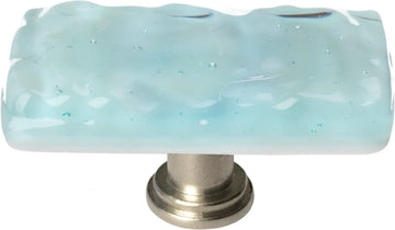Glacier Light Aqua Long Knob with Satin Nickel Base LK-208-SN