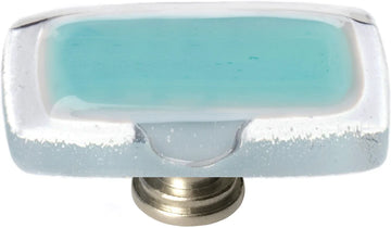 Reflective Aqua Long Knob with Satin Nickel Base LK-708-SN