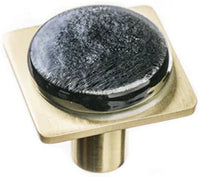 Geometric Geomtric Round Irid Black on Square Satin Brass Knob M-1302-SB