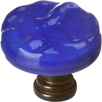 Glacier cobalt round knob with Oil Rubbed Bronze Base R-221-ORB