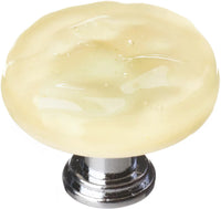 Glacier Pale Yellow Round Knob with Polished Chrome Base R-222-PC