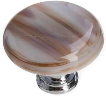 Cirrus White with Brown Round Knob with Polished Chrome Base R-305-PC