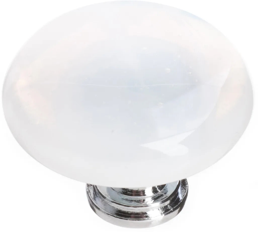 Cirrus White Round Knob with Polished Chrome Base R-400-PC