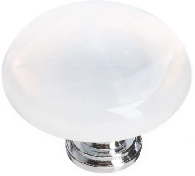 Cirrus White Round Knob with Polished Chrome Base R-400-PC