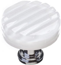 Texture Reed White Round Knob with Polished Chrome Base R-800-PC