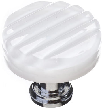 Texture Reed White Round Knob with Polished Chrome Base R-800-PC