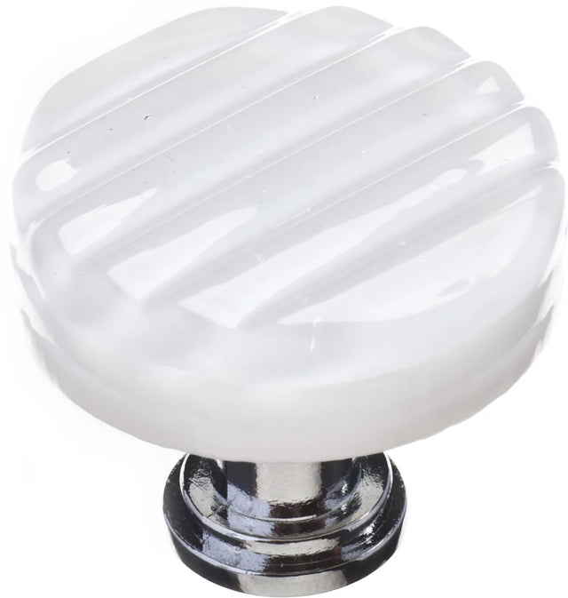 Texture Reed White Round Knob with Polished Chrome Base R-800-PC