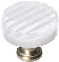 Texture Reed White Round Knob with Satin Nickel Base R-800-SN
