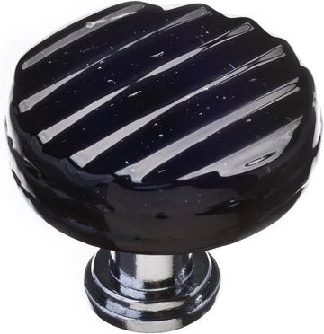 Texture Reed Black Round Knob with Polished Chrome Base R-802-PC