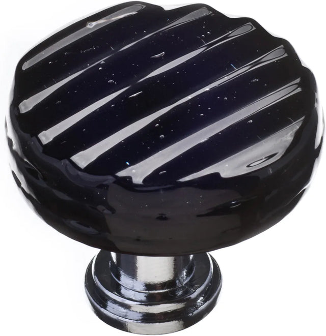 Texture Reed Black Round Knob with Polished Chrome Base R-802-PC