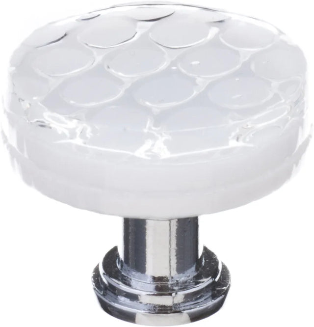 Texture Honeycomb White Round Knob with Polished Chrome Base R-900-PC