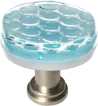 Texture Honeycomb Light Aqua Round Knob with Satin Nickel Base R-901-SN