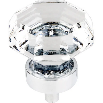 Clear Octagon Crystal Knob 1 3/8'' TK128PC Polished Chrome Base